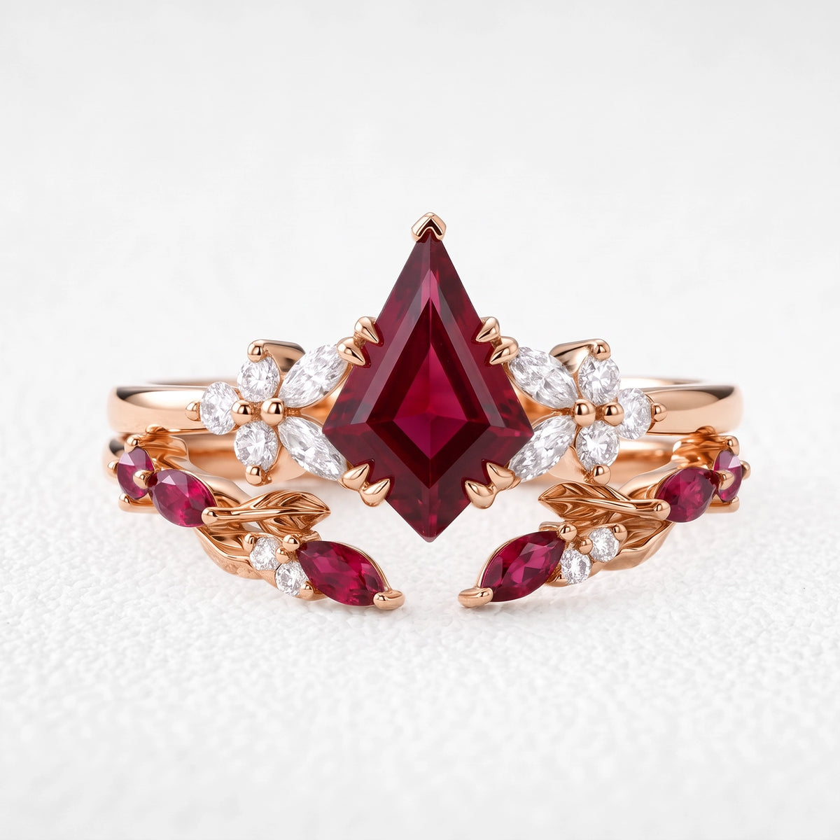 Joséphine’s Pomegranate | Kite-Cut Ruby Foliage Bridal Set 2pcs