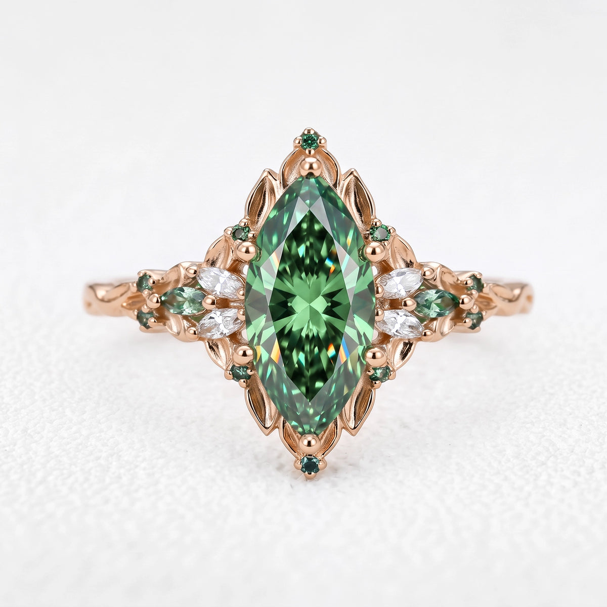 Guinevere’s Avalon | 2CT Marquise Green Sapphire Vintage Engagement Ring