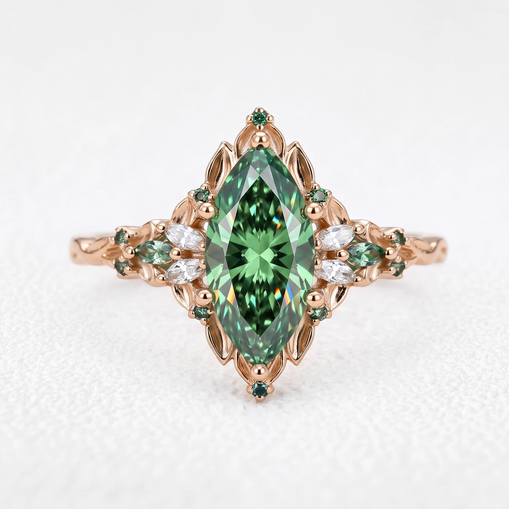 Guinevere’s Avalon | 2CT Marquise Green Sapphire Vintage Engagement Ring