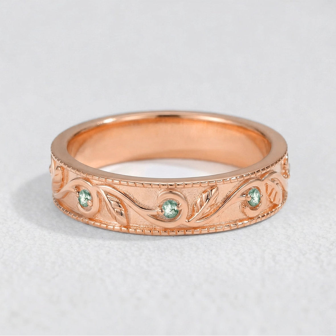Juniper’s Copse | Pear Cut Moss Agate Cluster Couple Ring Set.