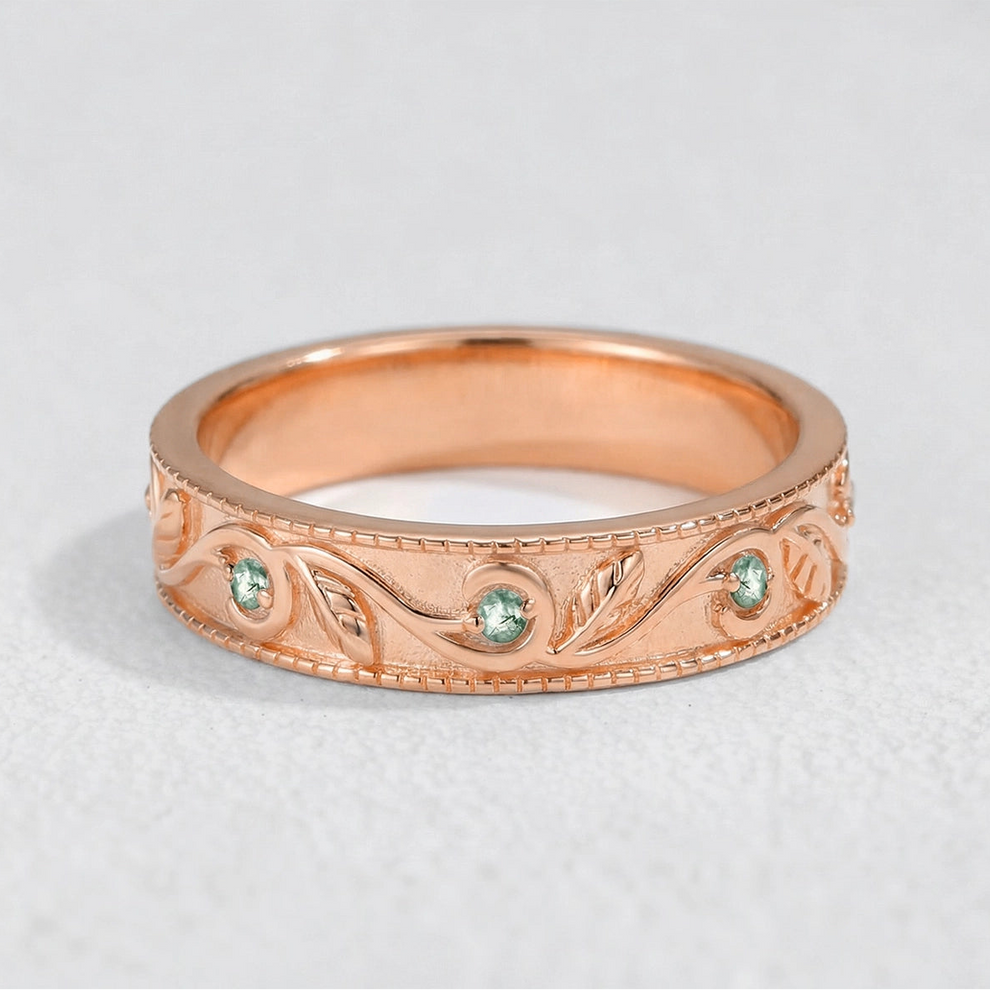 Juniper’s Copse | Pear Cut Moss Agate Cluster Couple Ring Set.