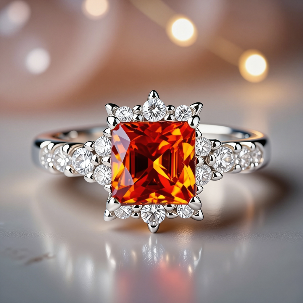 Aurora‘s Sundown | Princess Cut Orange Sapphire Ring.