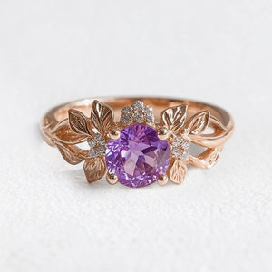 Elena’s Violet | Round Amethyst Floral Engagement Ring.