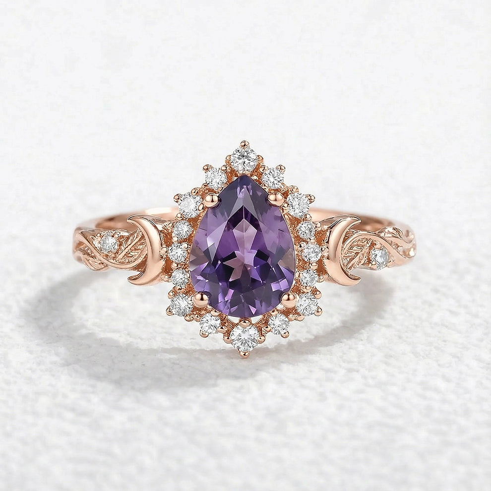 Luna’s Laurel | Purple Sapphire Halo Engagement Ring.