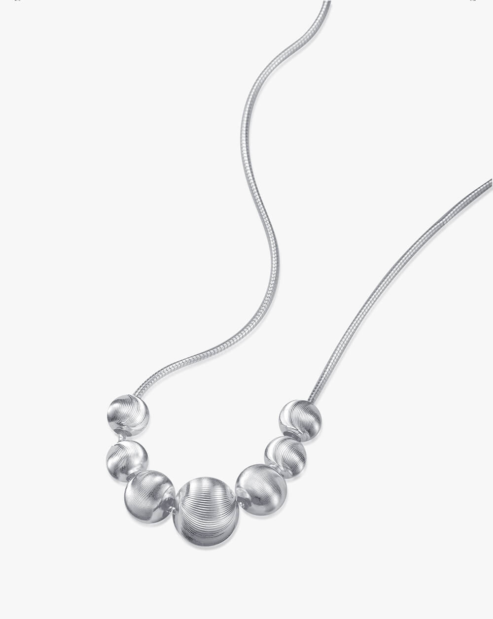 Silver Chatoyancy Ball Bead  Charm Necklace with Various Size Balls