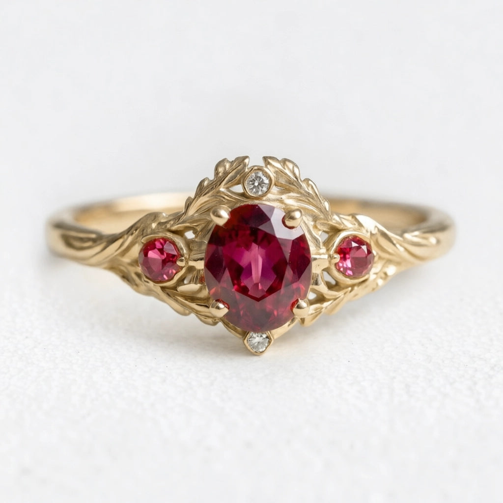 Rosalind’s Vine | Oval Ruby Vintage Engagement Ring.