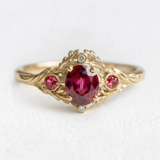 Rosalind’s Vine | Oval Ruby Vintage Engagement Ring.