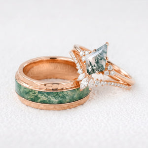Genevieve’s Harmony | Luxurious Eternal Moss Agate Couple Ring Set 3pcs