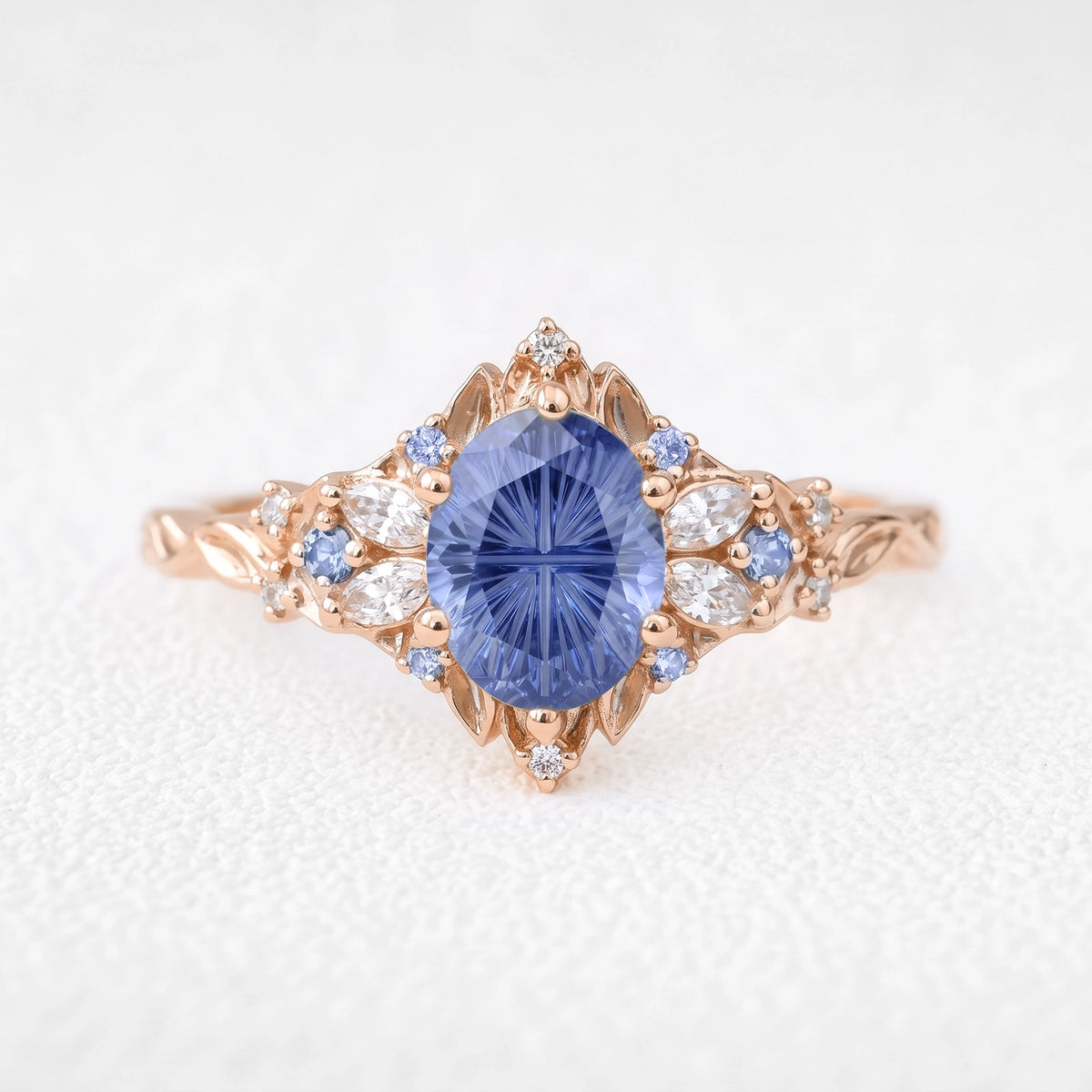 Rosalind’s Cerulean | 1CT Fantasy-Cut Oval Cornflower Sapphire Filigree Engagement Ring