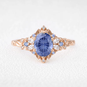 Rosalind’s Cerulean | 1CT Fantasy-Cut Oval Cornflower Sapphire Filigree Engagement Ring