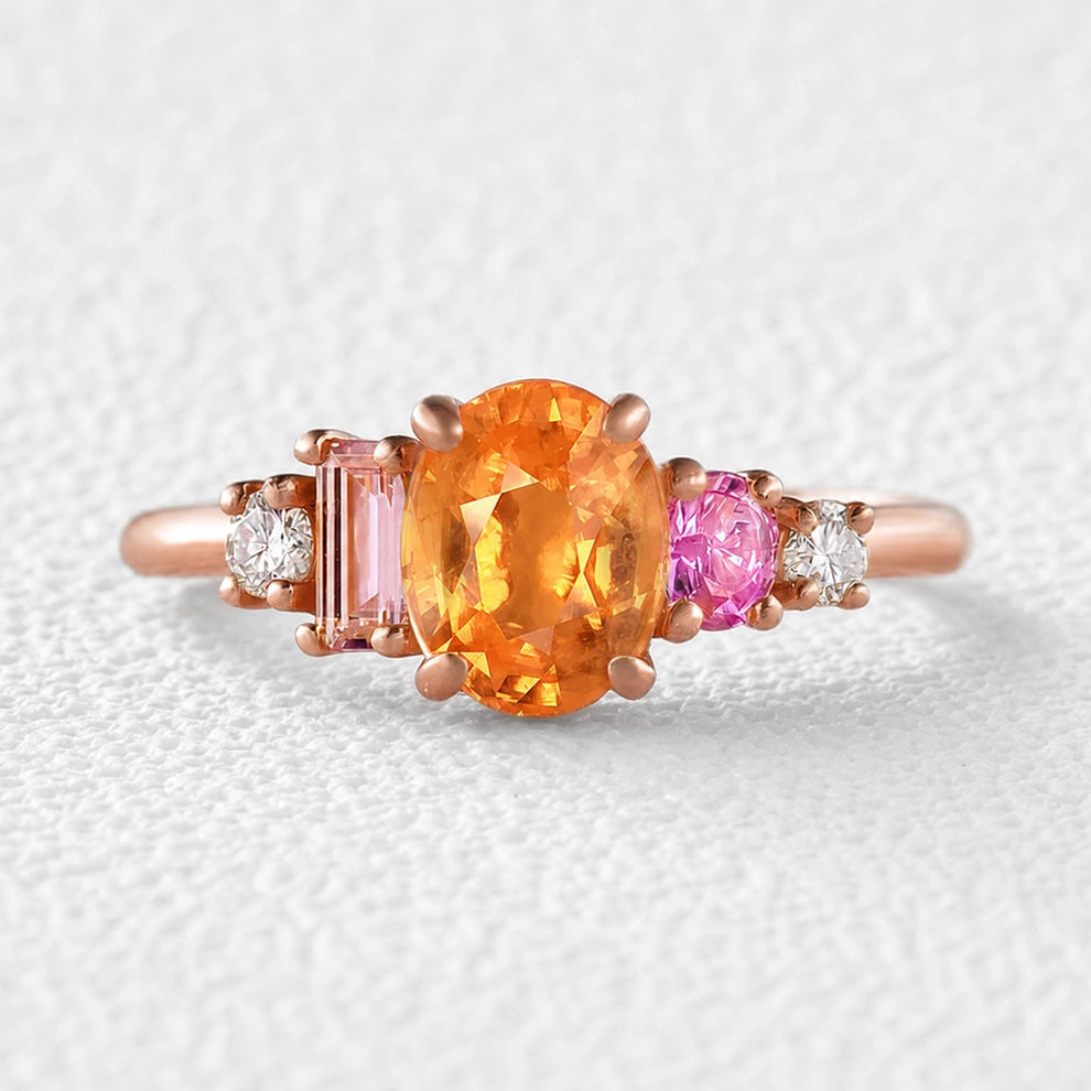 Flora’s Bouquet | Multistone Birthstone Ring – Garnet, Sapphire, Tourmaline & Moissanite.