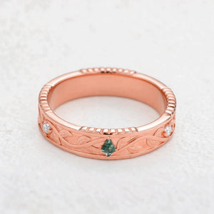 Fourfold Bond | Kite Cut Moss Agate & Black Moissanite Couple Ring Set 4pcs.