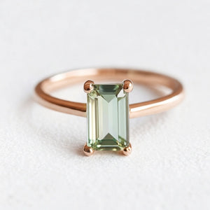 Demeter’s Solace | Emerald Cut Green Tourmaline Solitaire Engagement Ring.