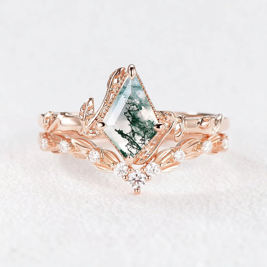 Sylvie’s Grove | Classic Moss Agate Leafy Bridal Set 2pcs.