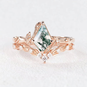 Sylvie’s Grove | Classic Moss Agate Leafy Bridal Set 2pcs.