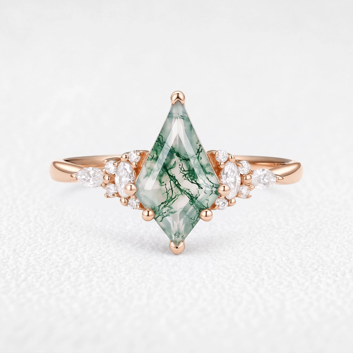 Sylvie’s Thistle | Vintage Kite Cut Moss Agate Cluster Engagement Ring