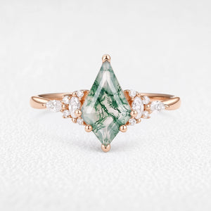 Sylvie’s Thistle | Vintage Kite Cut Moss Agate Cluster Engagement Ring