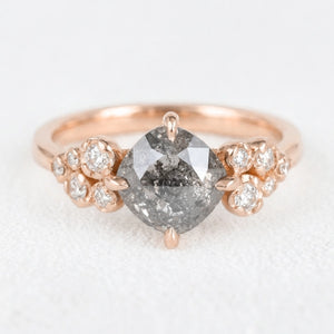 Astrid’s Stardust | 1.5CT Cushion Salt & Pepper Diamond Blossom Engagement Ring