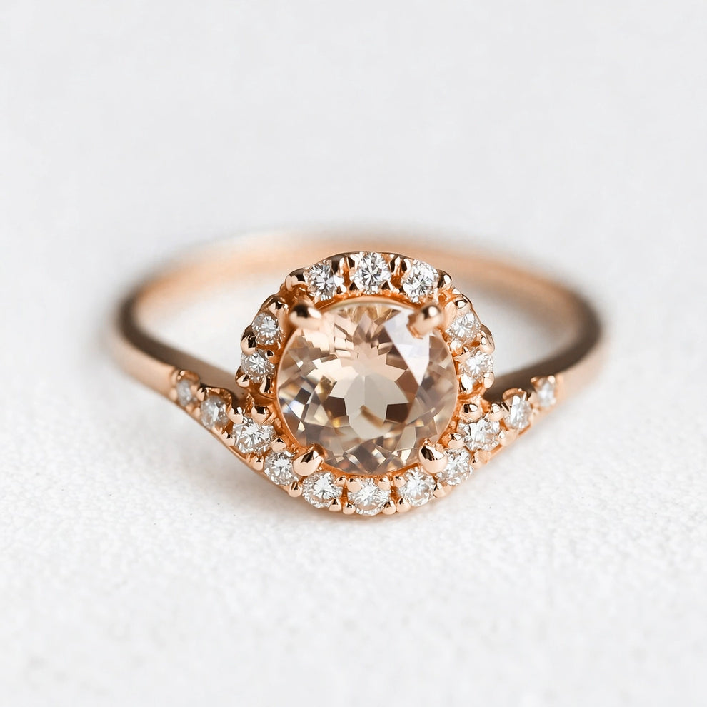Aurora’s Dewfall | Morning Dew Champagne Moissanite Halo Engagement Ring