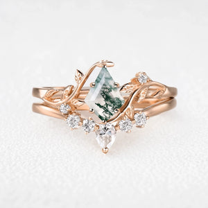Linnea’s Umbra | Kite Cut Moss Agate Foliage Black Gold Bridal Duo
