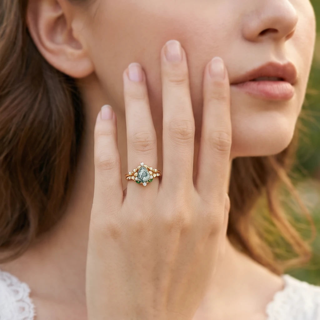 Genevieve's Heartwood | Pear Moss Agate Foliage Bridal Duo