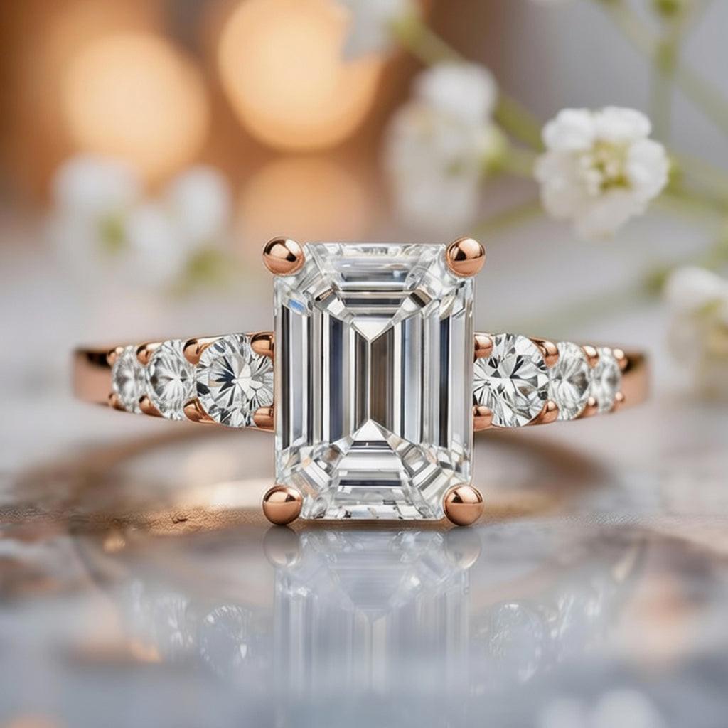 Elara’s Prism | 3CT Emerald Cut Moissanite Ring.