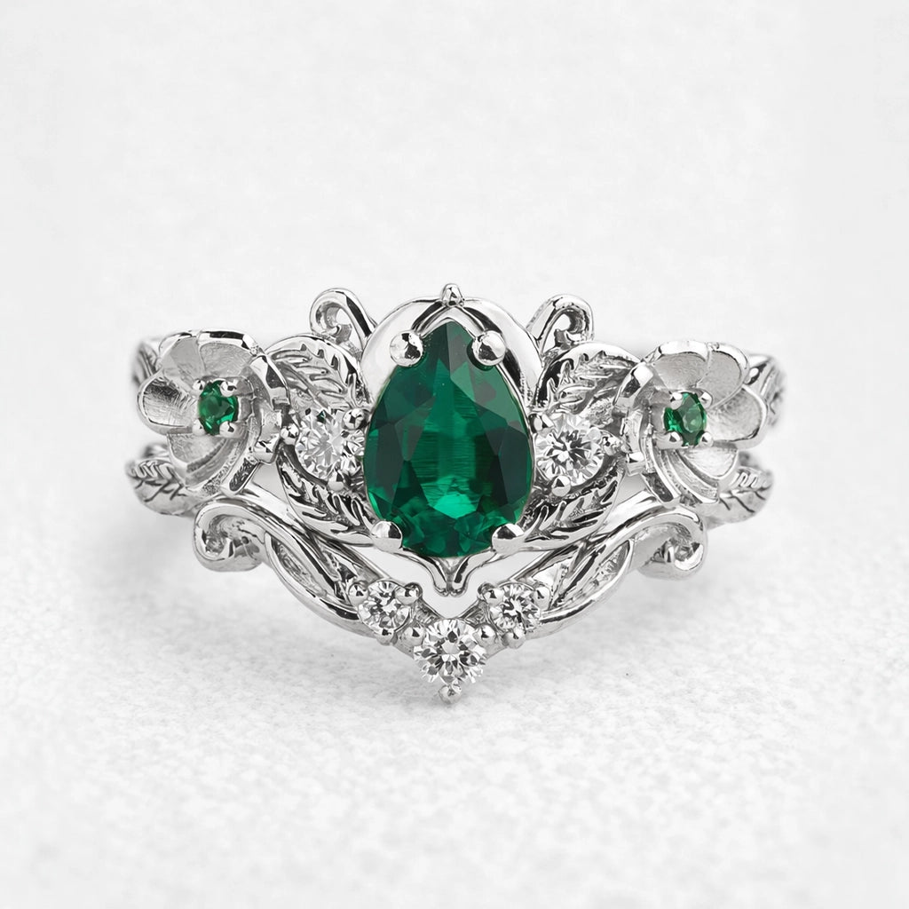Flora’s Bloom | Natural Emerald Floral Bridal Set 2pcs.