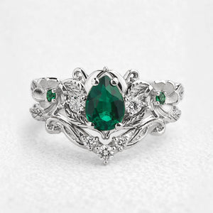 Flora’s Bloom | Natural Emerald Floral Bridal Set 2pcs.