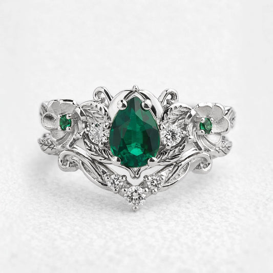 Flora’s Bloom | Natural Emerald Floral Bridal Set 2pcs.