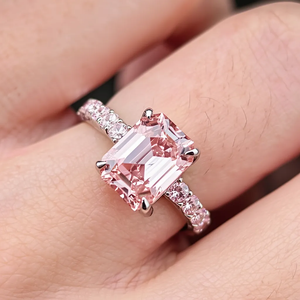 Elena's Oath | 3CT Green Emerald Cut Pink Glasshouse Ring.