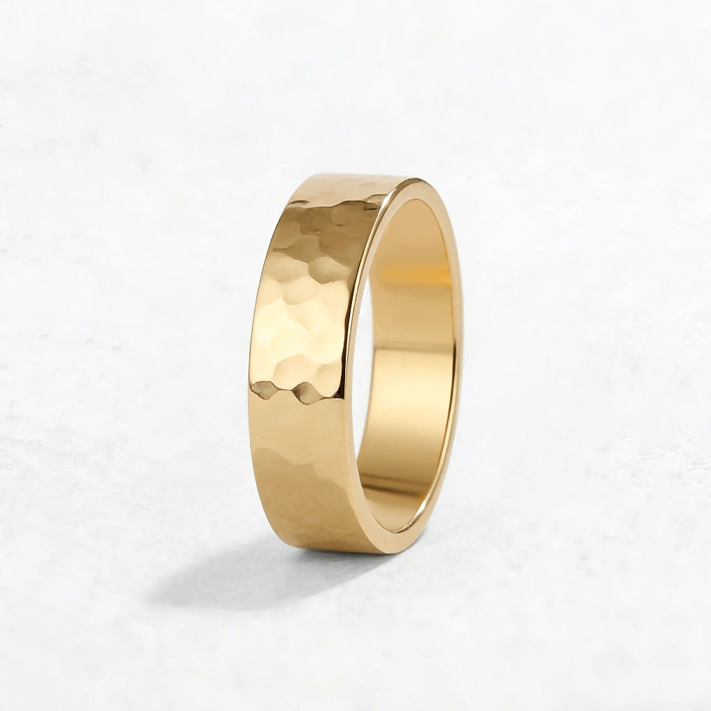 Hammered Forge | Metallic Grain Wedding Band.