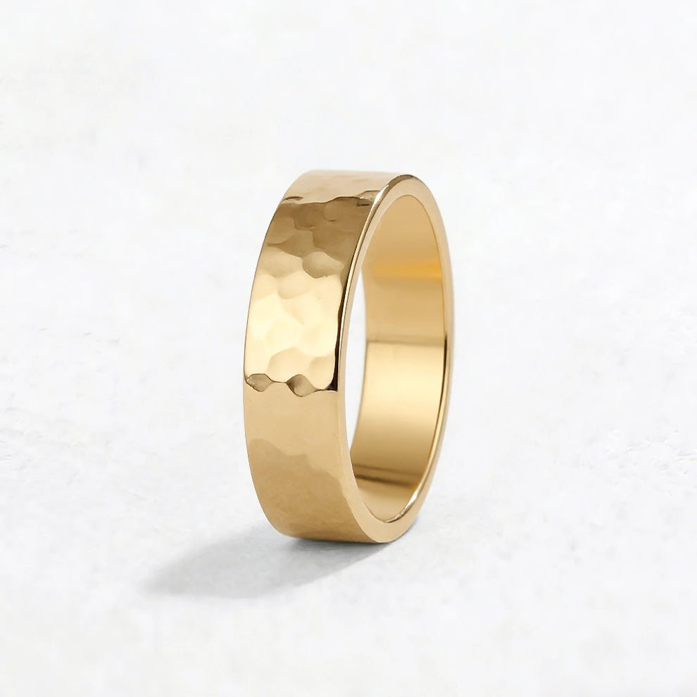 Hammered Forge | Metallic Grain Wedding Band.