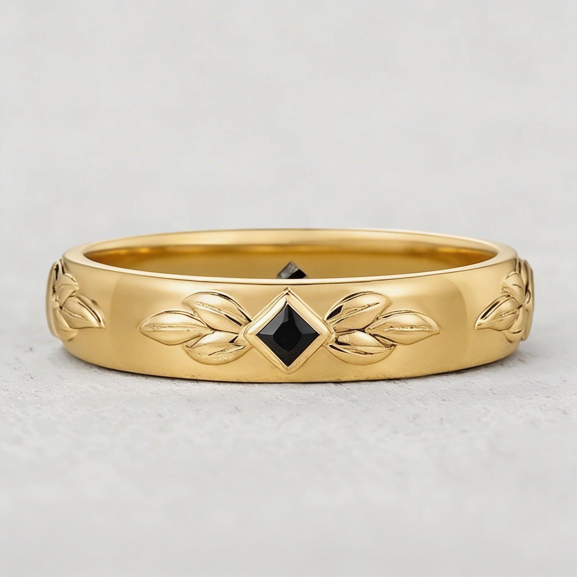 Leaf Shadow | Square Black Sapphire Men's Band.
