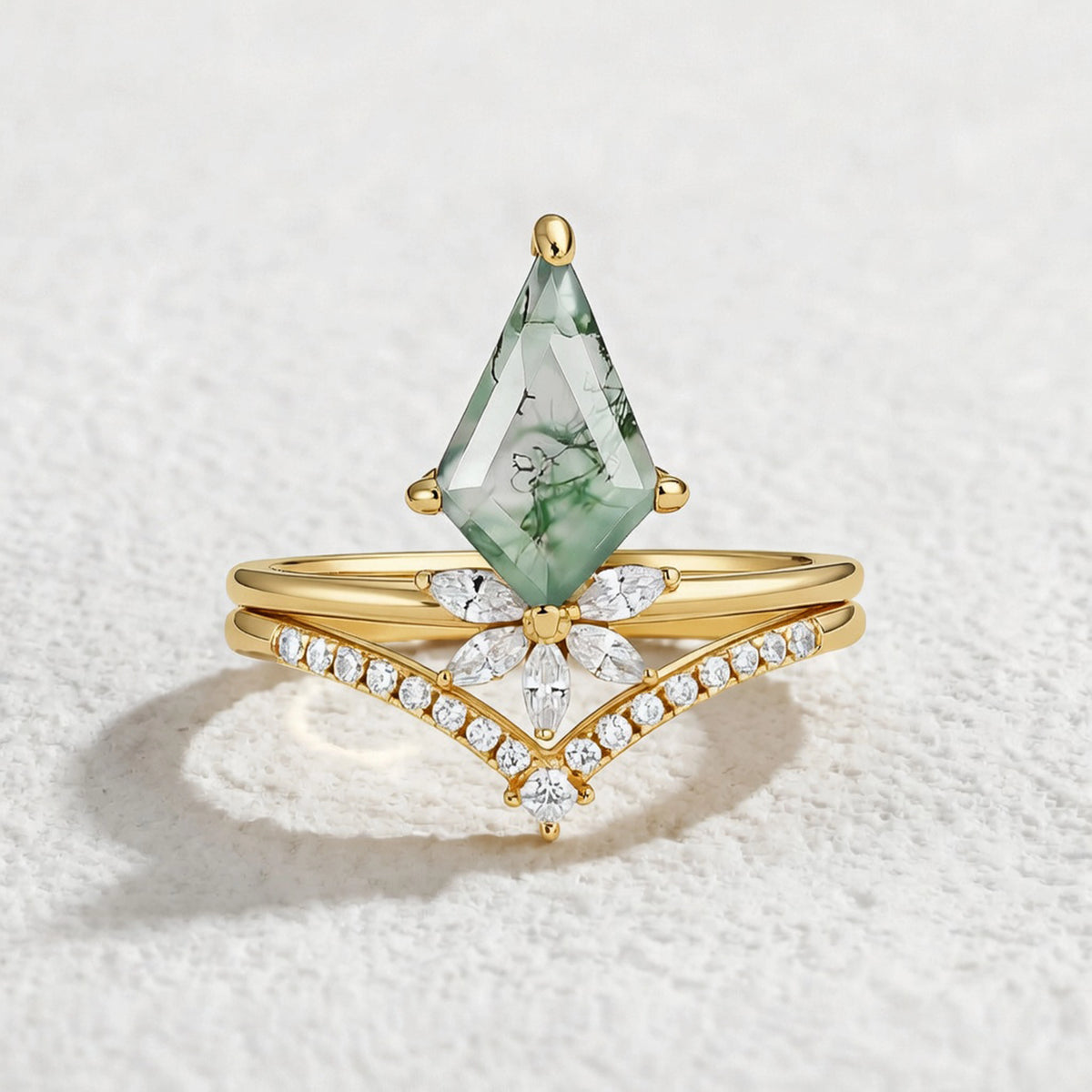 Flora’s Grove | Kite Cut Moss Agate Couple Ring Set 3pcs.
