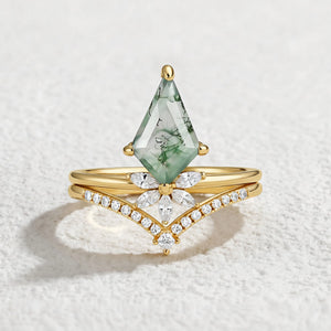 Flora’s Grove | Kite Cut Moss Agate Couple Ring Set 3pcs.