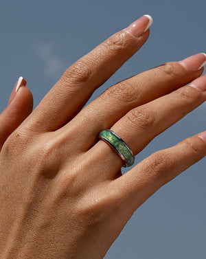 Minimalist Classic Moss Agate Band Ring in Sterling Silver