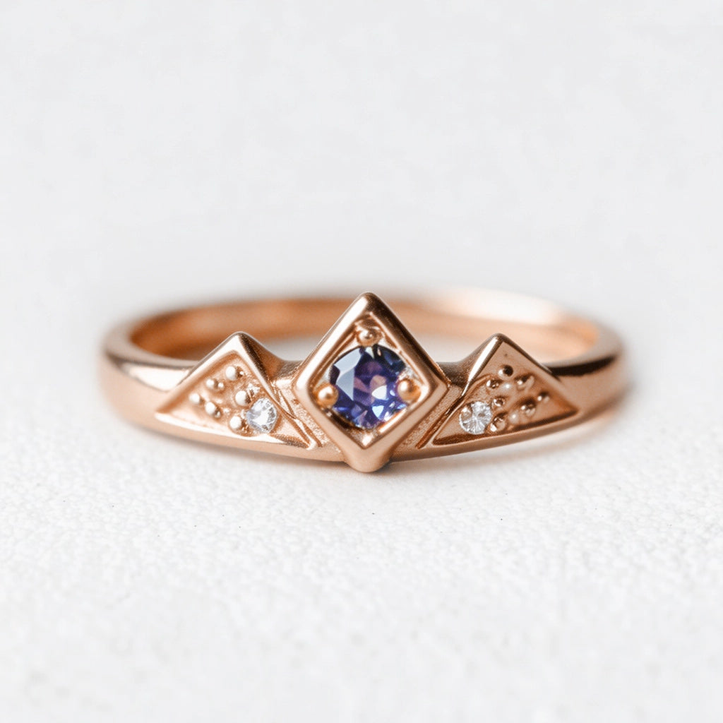 Eclipse Tiara Alexandrite Diamond Ring, Eclipse Tiara Ring, Mountain Wedding Ring.