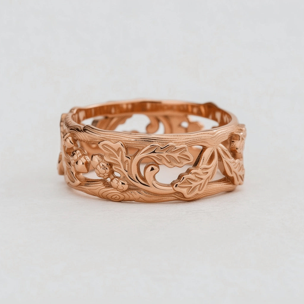 The Airy Grove | An Openwork Wide Band of Oak & Acorn.