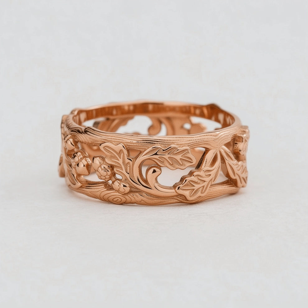 The Airy Grove | An Openwork Wide Band of Oak & Acorn.