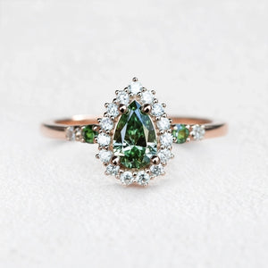 Stella's Mint | Classic Pear Cut Green Diamond Engagement Ring
