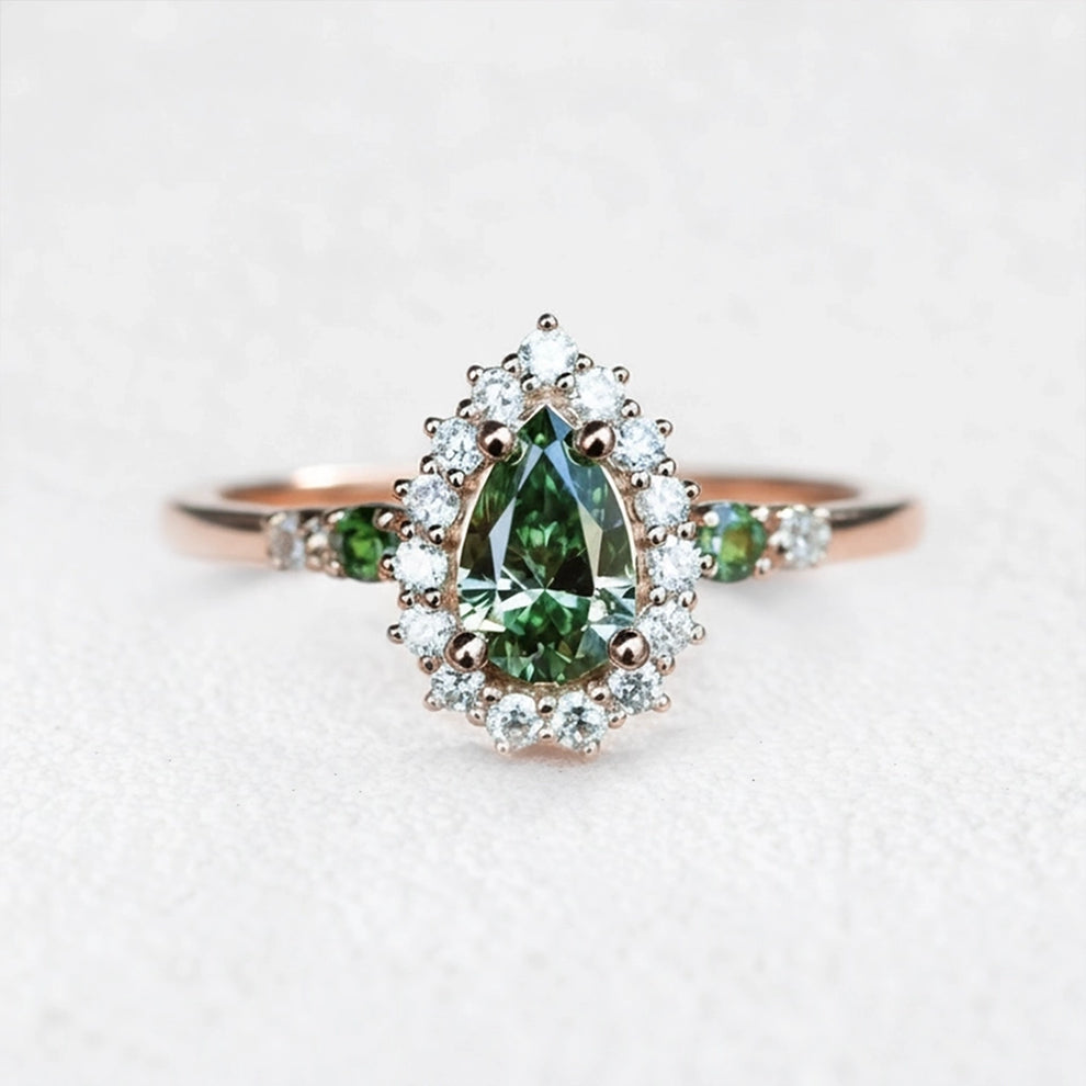 Stella's Mint | Classic Pear Cut Green Diamond Engagement Ring.