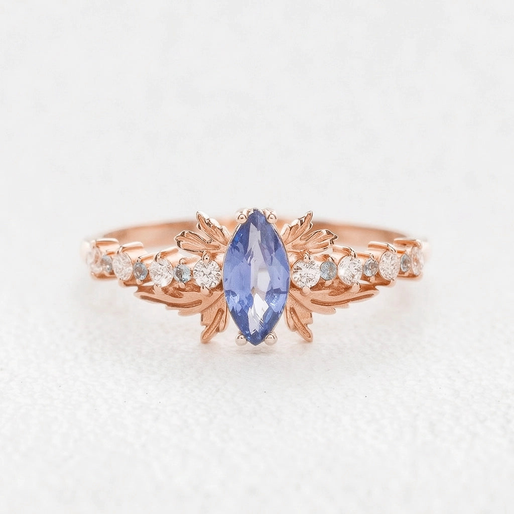 Aurora’s Fairy Wing | Marquise Natural Sapphire Vintage Bridal Set 2pcs.