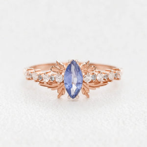 Aurora’s Fairy Wing | Marquise Natural Sapphire Vintage Bridal Set 2pcs.