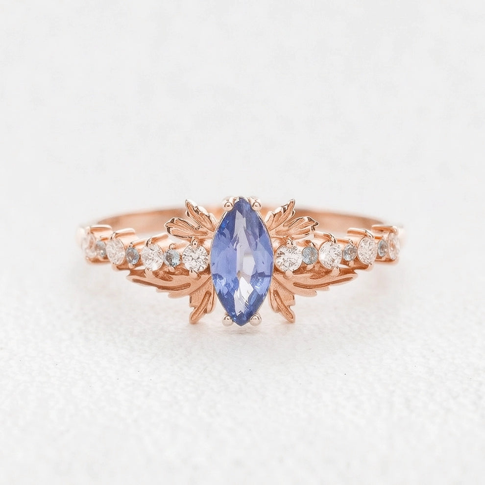 Aurora’s Fairy Wing | Marquise Natural Sapphire Vintage Bridal Set 2pcs.