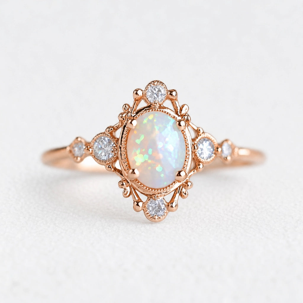 Aurora’s Mirage | Vintage Oval Opal Engagement Ring.