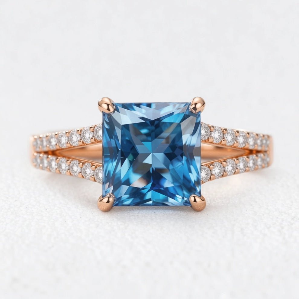 Aurora’s Luminous | Princess Cut Blue Sapphire Engagement Ring
