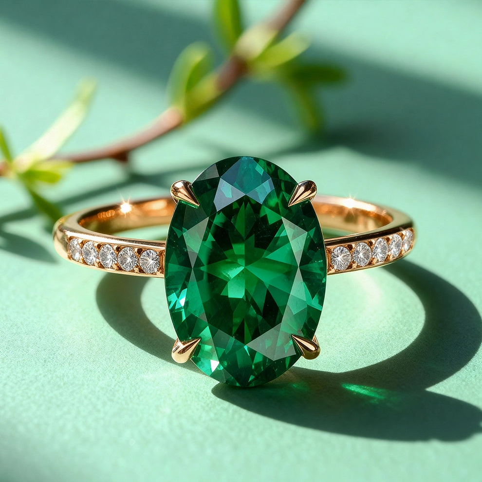 Thalia‘s Glen | 2CT Oval Cut Green Gemstone Ring.