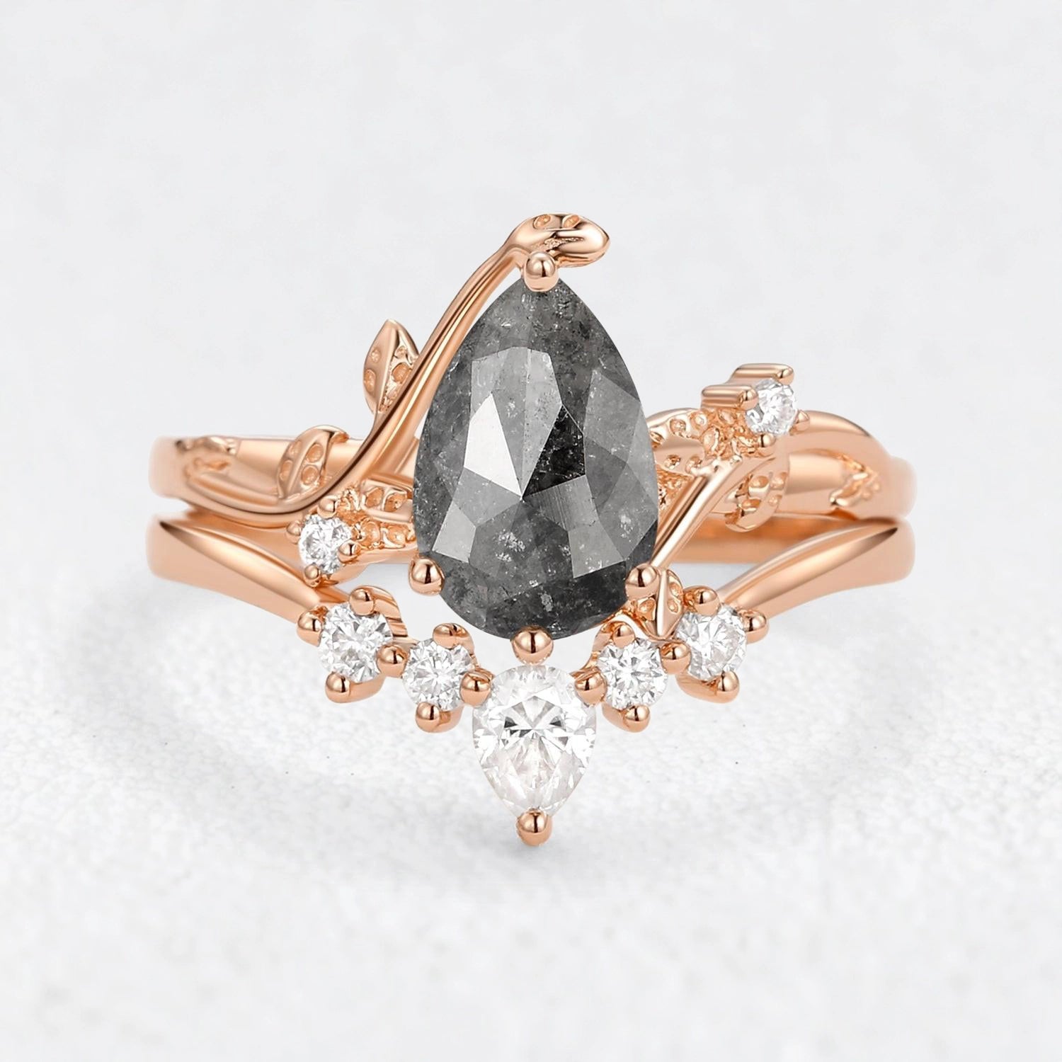Seraphina’s Stardust | 1.5CT Pear Salt & Pepper Diamond Bridal Duo
