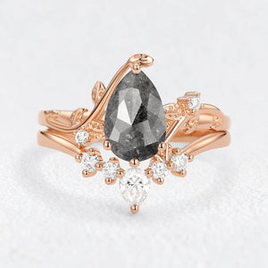 Seraphina’s Stardust | 1.5CT Pear Salt & Pepper Diamond Bridal Duo