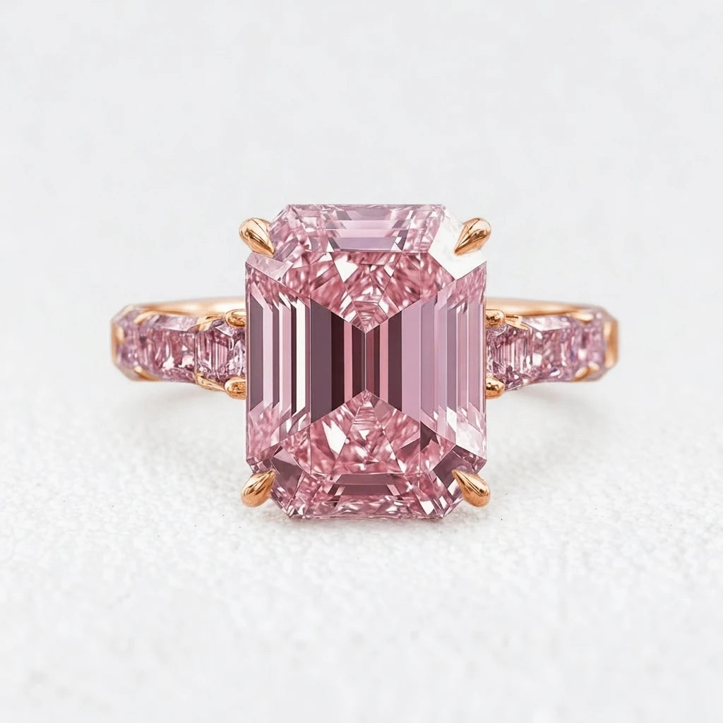 Elara’s Devotion | 3CT Emerald Cut Pink Sapphire Solitaire Engagement Ring